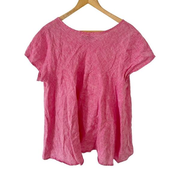 FLAX Pink Short Sleeve 100% Linen Blouse - Picture 3 of 9